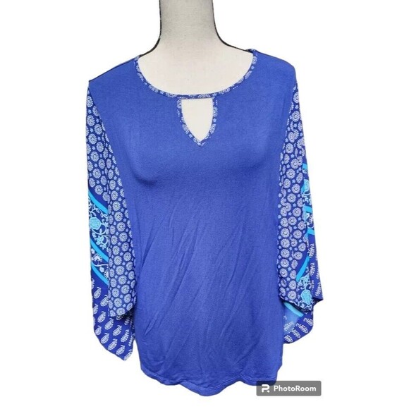 Chico's Size 1/Medium Kimono Sleeve Top Blue Boho - Picture 2 of 7